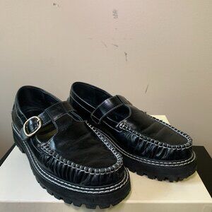 Free People Mutma Womens -  Black Leather Hadley Lugged Oxfords Lug Sole